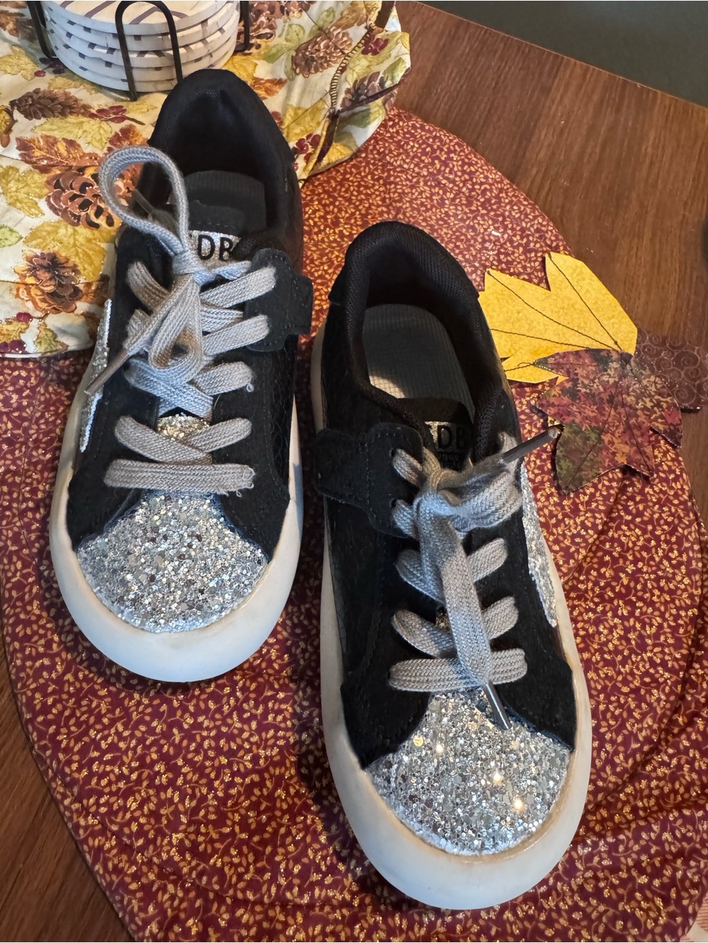 Golden Goose Kids Black Sneakers with Silver Glitter Toes